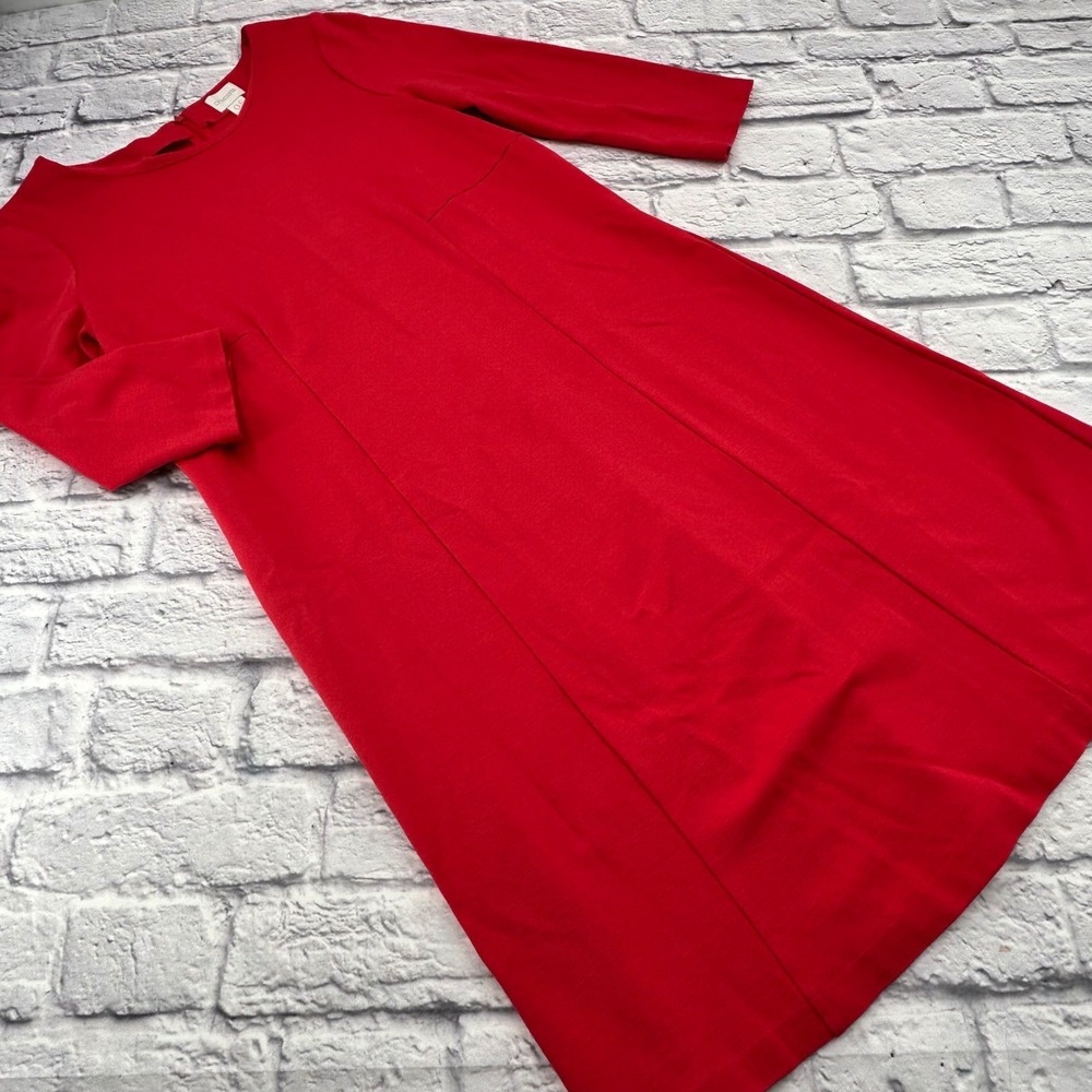 Chicos Knit Midi Dress Pink Coral 3/4 Sleeve Round Neck Size 0.5 X-Small